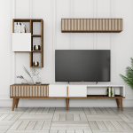 Tv-meubel + Wandschap Milan Melamine Walnoot Wit