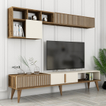 Tv-meubel + Wandschap Milan Melamine Walnoot Crème
