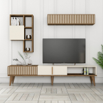 Tv-meubel + Wandschap Milan Melamine Walnoot Crème