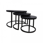 HSM Collection Salontafel District Ø65xø50xø40cm Zwart Mangohout/Ijzer Set van 3