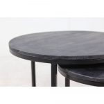 HSM Collection Salontafel District Ø65xø50xø40cm Zwart Mangohout/Ijzer Set van 3