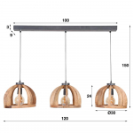 Hanglamp 3x Ø30 Gebogen Houten Spijlen - Giga Meubel