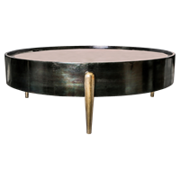 PTMD Sidetable Mirror Alu Oxidised Zwart Rond