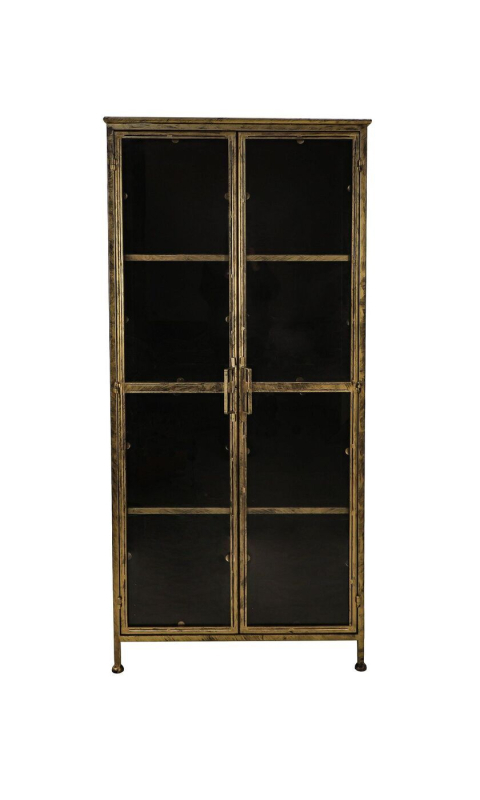 HSM Collection Vitrinekast Fletcher 180cm Goud Metaal/Glas