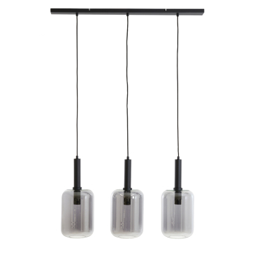 Light & Living Hanglamp 3-Lichts Lekar Zwart/Smoke Glas 100cm