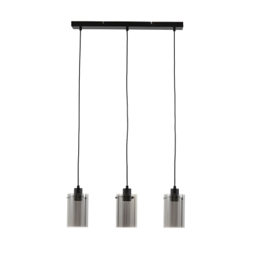 Light & Living Hanglamp 3-Lichts Vancouver Mat Zwart/Smoke Glas 65cm