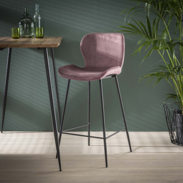 Barstoel Velvet Ronde Buis Roze - Giga Meubel