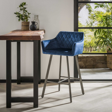 Barstoel Nexus met Armleuning Velvet Blauw - Giga Meubel
