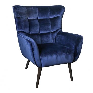 PTMD Fauteuil Kian Velvet Blauw Velvet Zwart