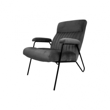 HSM Collection Fauteuil Chicago 95cm Donkergrijs/Zwart Velours/Metaal