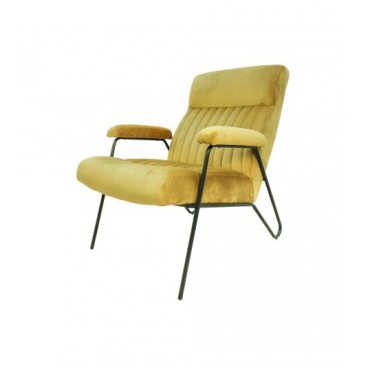 HSM Collection Fauteuil Chicago 95cm Mosterdgeel/Zwart Velours/Metaal