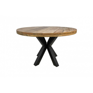HSM Collection Eettafel Rond Portland Ø130x77cm Naturel/Zwart Mangohout/Metaal