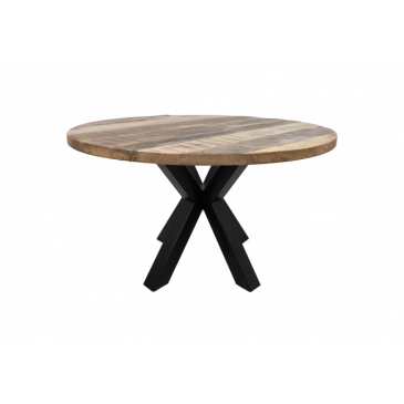 HSM Collection Eettafel Rond Ø140x76cm Naturel/Zwart Mangohout/Metaal