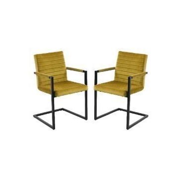 HSM Collection Eetkamerstoel Colorado Velours/Metaal Mosterdgeel Set van 2