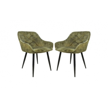 HSM Collection Eetkamerstoel Liverpool Velours/Metaal Mosgroen Set van 2