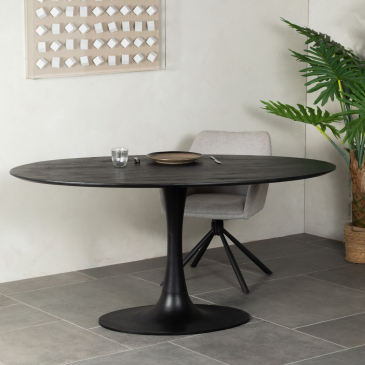 Eettafel Ziggy Zwart Ovaal 160cm O-poot - Giga Meubel