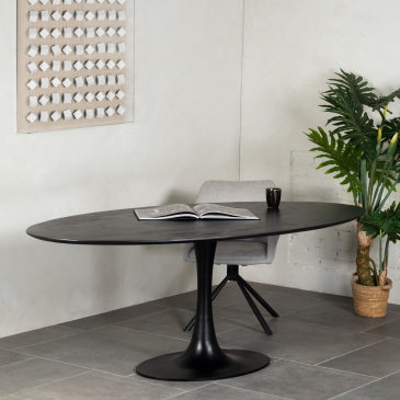 Eettafel Ziggy Zwart Ovaal 200cm O-poot - Giga Meubel