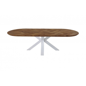 HSM Collection Eettafel Visgraat Ovaal 200cm Naturel/Wit Eiken/Metaal