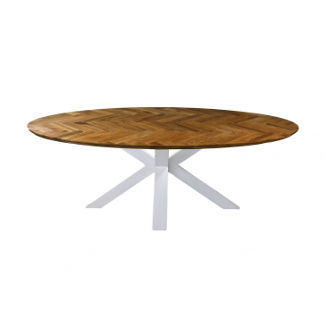 HSM Collection Eettafel Ovaal Visgraat 200cm Naturel/Wit Eiken/Metaal