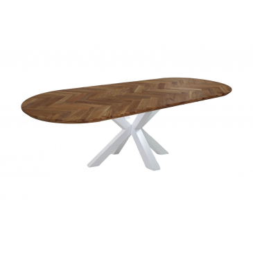 HSM Collection Eettafel Visgraat Elips 220cm Naturel/Wit Eiken/Metaal