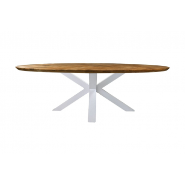 HSM Collection Eettafel Ovaal Visgraat 240cm Naturel/Wit Eiken/Metaal