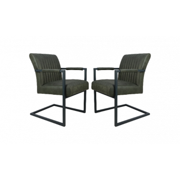 HSM Collection Eetkamerstoel Texas Met Armleuning Set van 2 Army Green Yachtleder