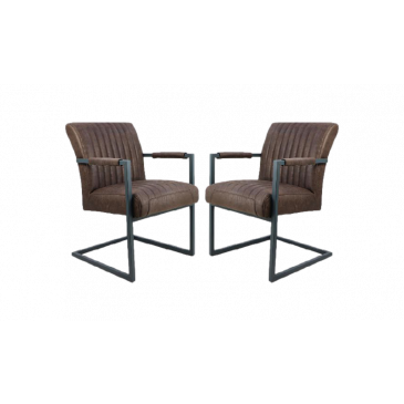 HSM Collection Eetkamerstoel Texas Met Armleuning Set van 2 Espresso Yachtleder/Metaal