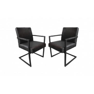 HSM Collection Eetkamerstoel Texas Met Armleuning Set van 2 Graphite Yachtleder