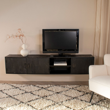 Zwevend Tv-meubel Zen Zwart Brushed 200cm - Giga Meubel