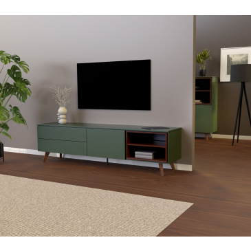 Tenzo Tv-meubel Plain Groen/Walnoot 210cm