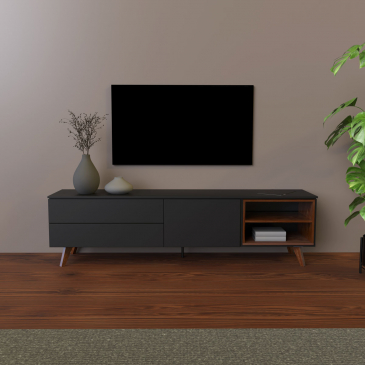 Tenzo Tv-meubel Plain Zwart/Walnoot 210cm