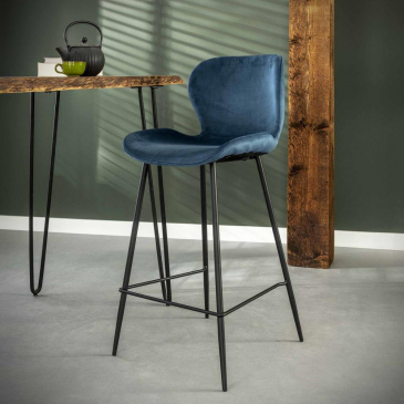 Barstoel velvet ronde buis Blauw - Giga Meubel