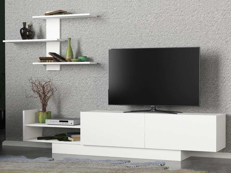 Tv-meubel + Wandplank Egemen Melamine Wit