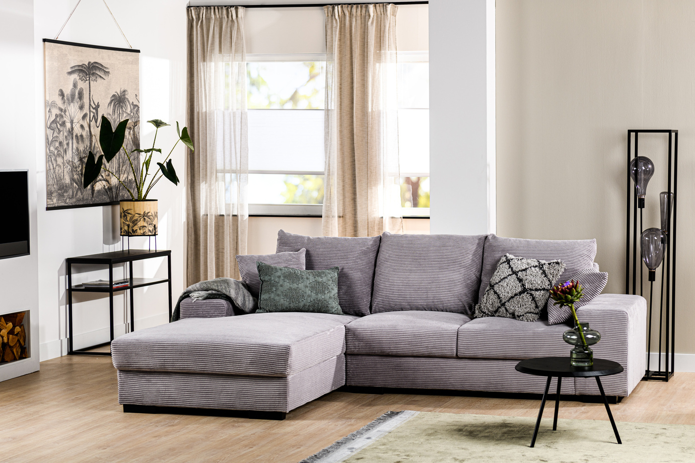 hoekbank grijs ribstof