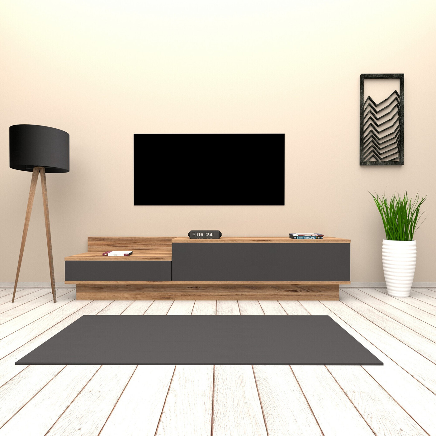 Tv-Meubel Asir Melamine Atlantic Pine Antraciet kopen? ⏩ Giga Meubel! -  Giga Meubel