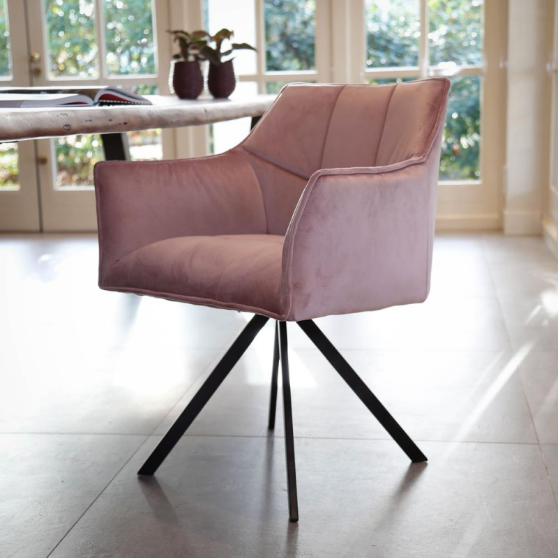 Armstoel Draaibaar Velvet Roze - Giga Meubel