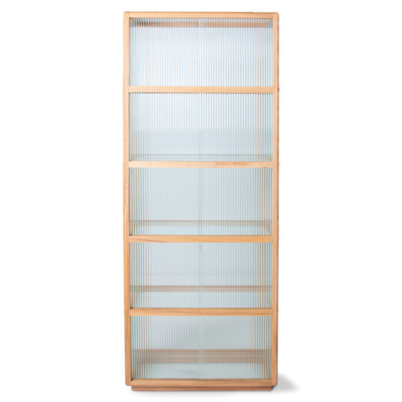 HKliving Display Kast Wood With Ribbed Glass, Natural
