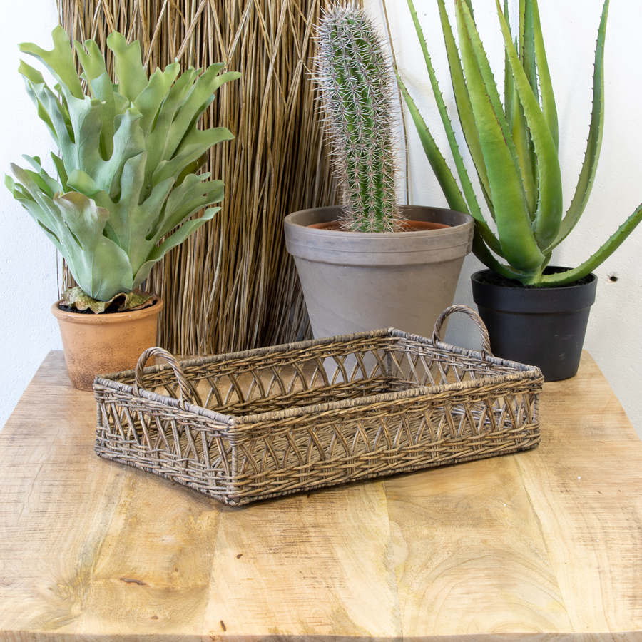 Dienblad Rotan - Grijs - Rechthoekig - 46x30x10cm - Klein - Het Mandenhuys