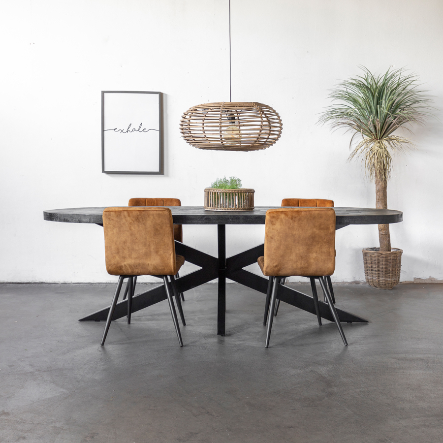 Eettafel Barn Ovaal Zwart Mangohout 240cm - Giga Meubel