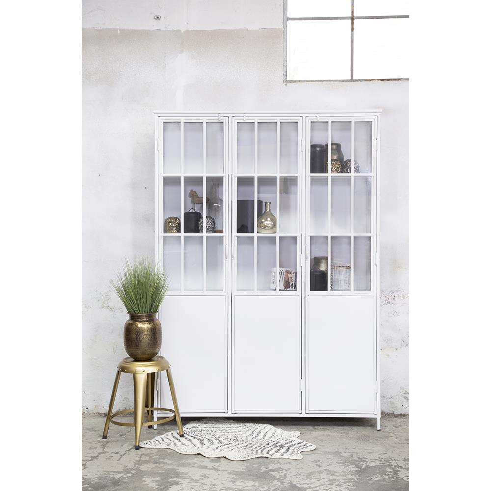Vitrinekast Metaal - Wit - Rechthoekige Vorm - 150x40x210cm - Vitrinekast Industrieel Noor Wit - Giga Meubel